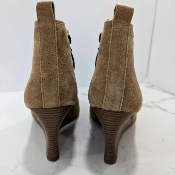 Michael Kors Brook Boots Womens Sz 7.5 Brown Sued leather Wedge Ankle peep toe - Picture 8 of 11